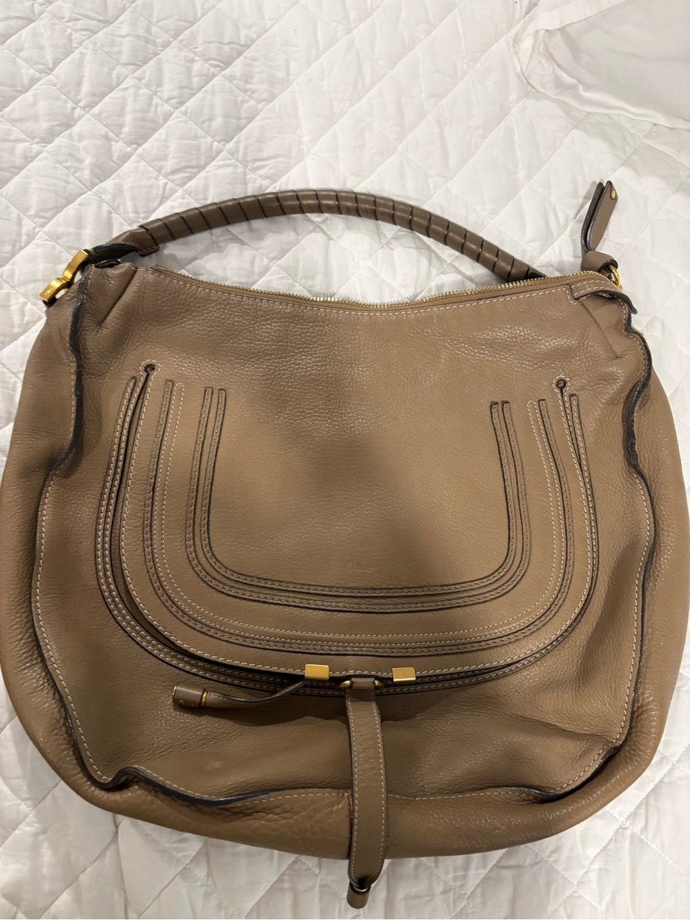 Chloe Taupe Leather Hobo Bag with Gold Hardware